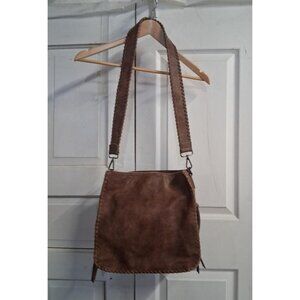 Antik Kraft Brown Faux Leather Crossbody Bag With Geometric Lining & Whipstitch